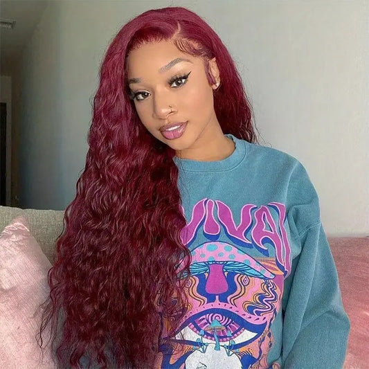 Women's Wine Red Afro Wig - Front Lace Small Roll Synthetic Hair Multiple Lengths