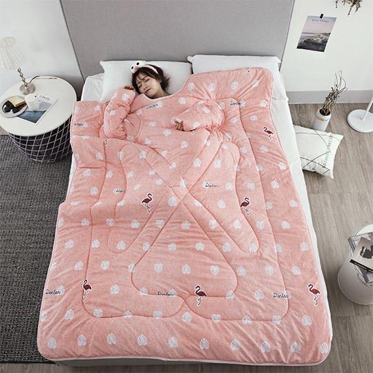 Winter Lazy Quilt with Sleeves - Polyester 1.2×1.6m Wearable Blanket 5 Colors 1350g