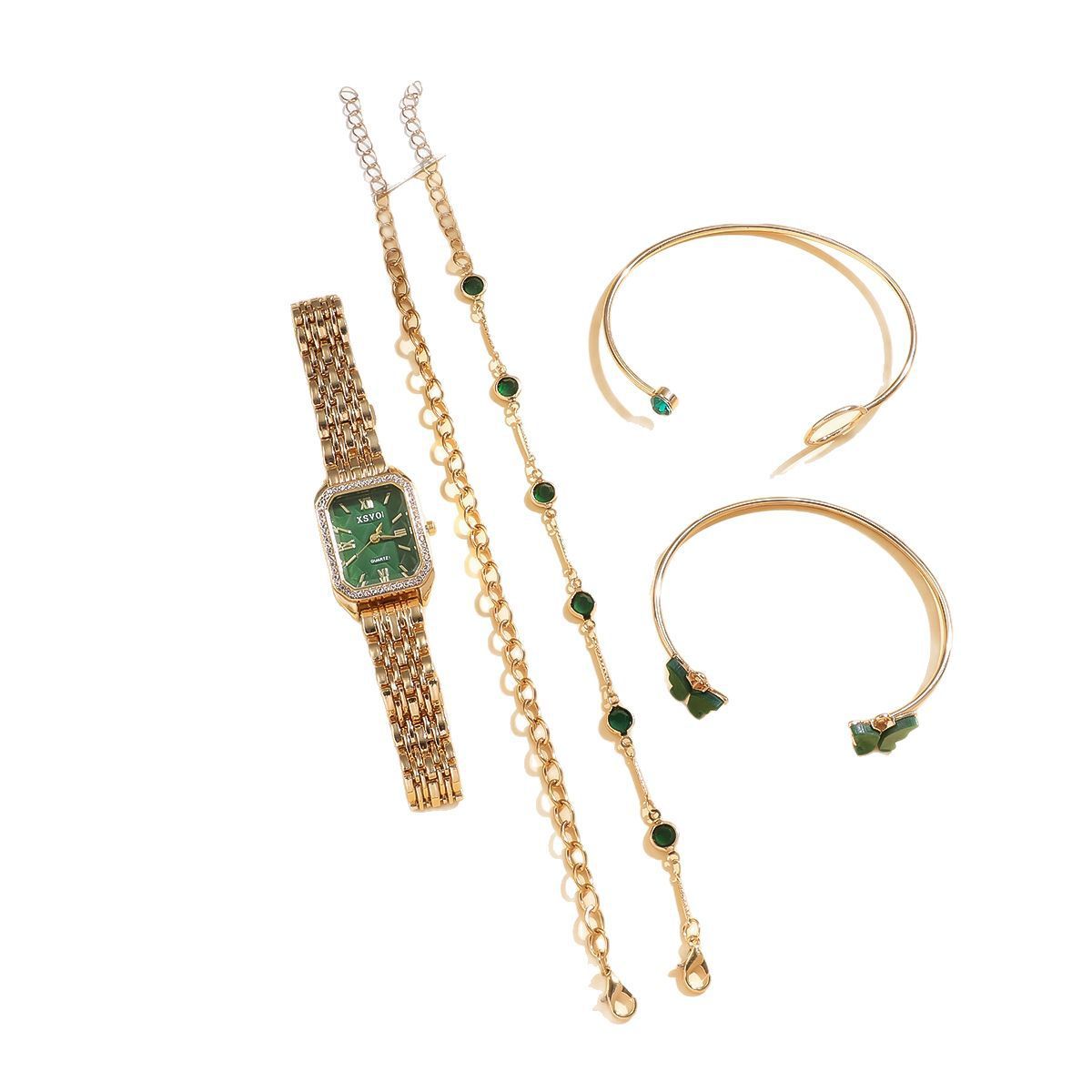 Wild Emerald Square Watch & Butterfly Bracelet Set