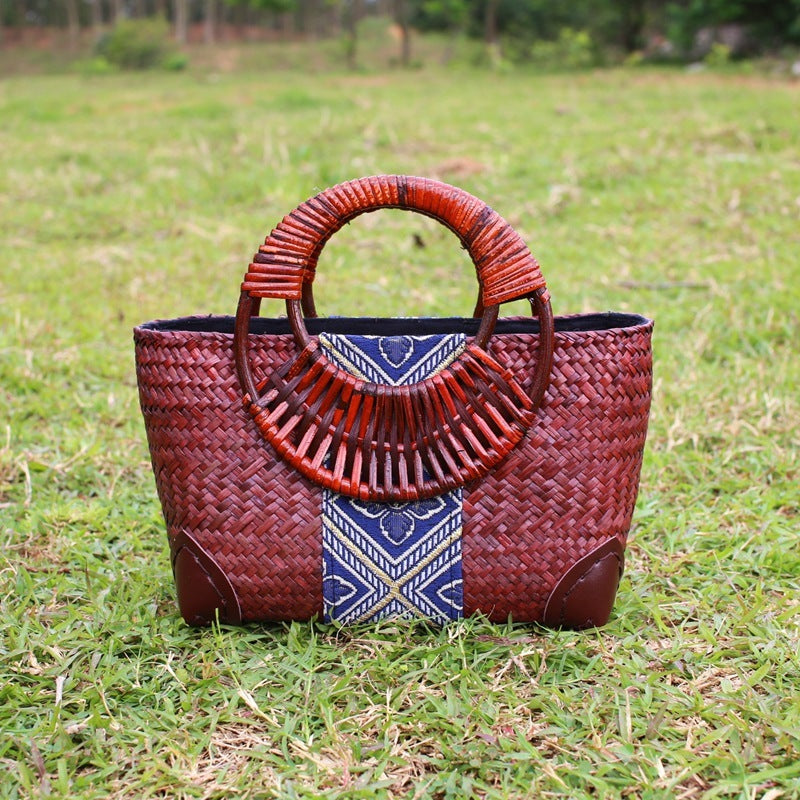 Vintage Handmade Straw Handbag - Artisan Crafted Natural Woven Bag