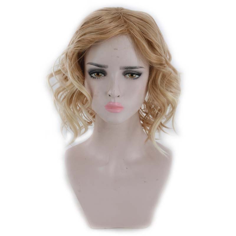 Pear Blossom Short Hair Wig - Golden Blonde Curly Style for Women