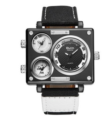Men's Multi Time Zone Square Canvas Watch