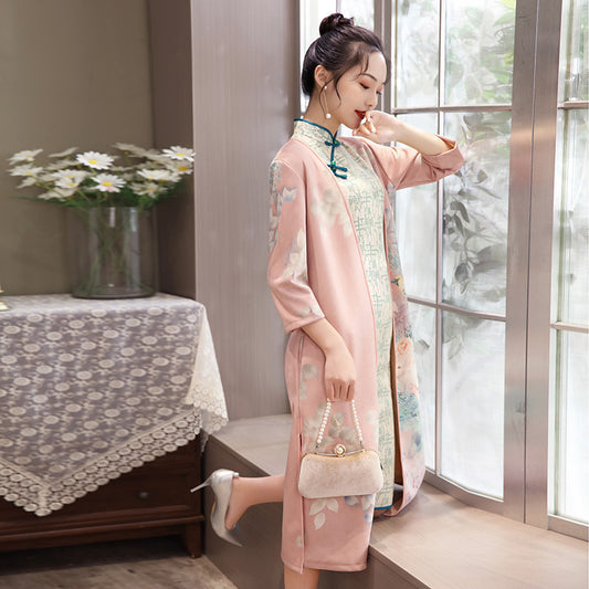 Medium Length Cheongsam - Suede Aodai Dress