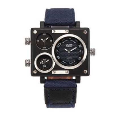 Men's Multi Time Zone Square Canvas Watch