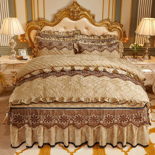 European Style Velvet Quilted Bed Skirt Four-Piece Suit