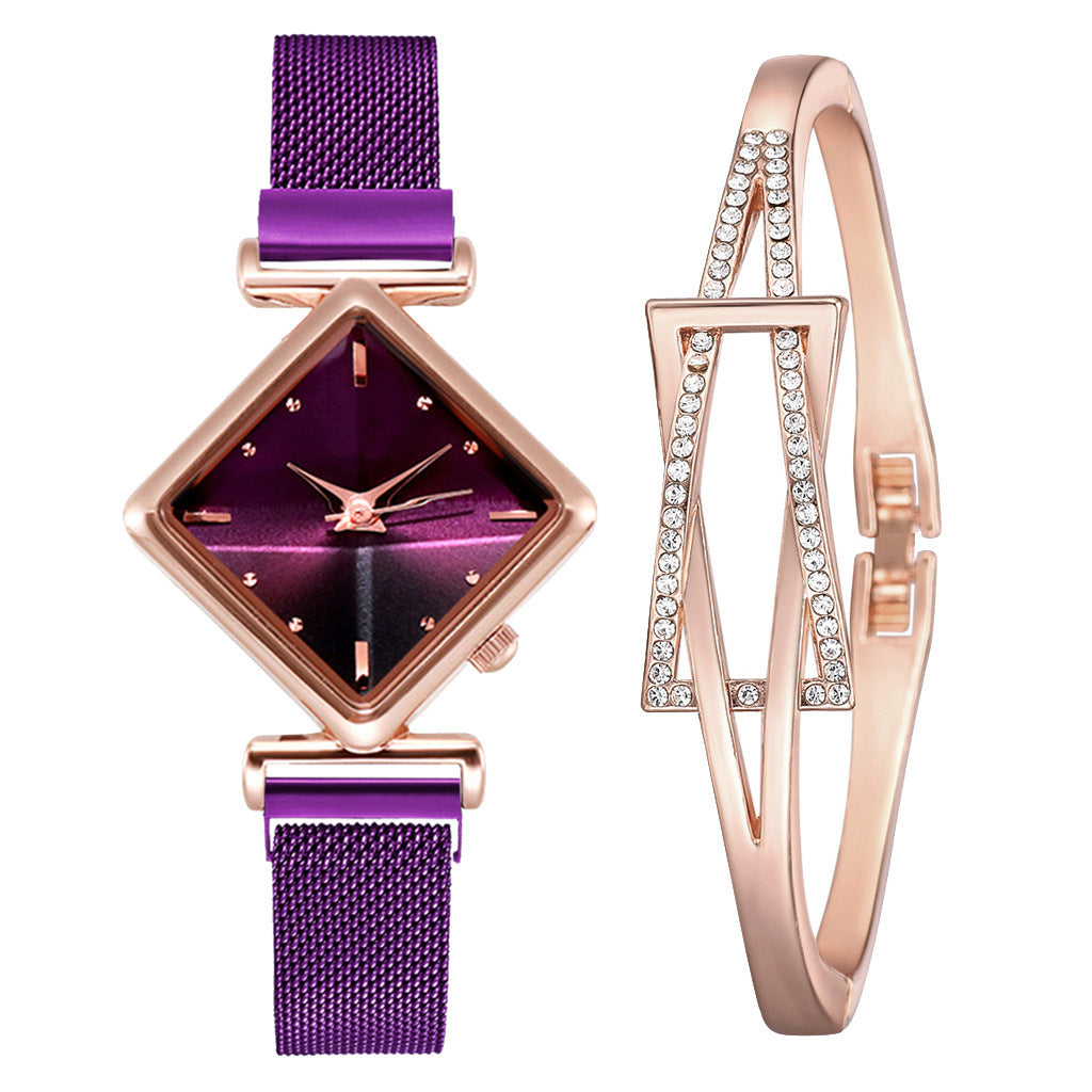 Diamond Watch Bracelet - Elegant Quartz Watch with Textile Strap