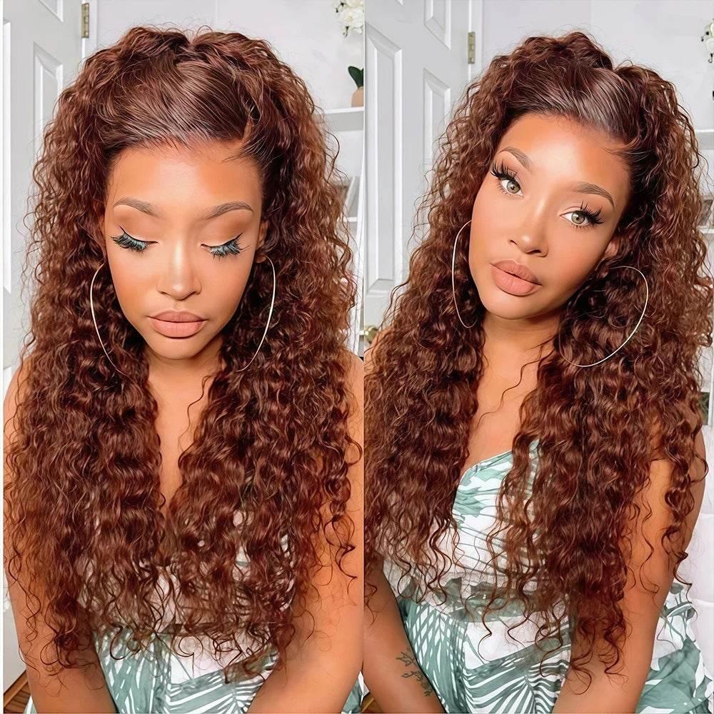Reddish Brown Water Wave HD Lace Front Wig Human Hair - Millivan supplies