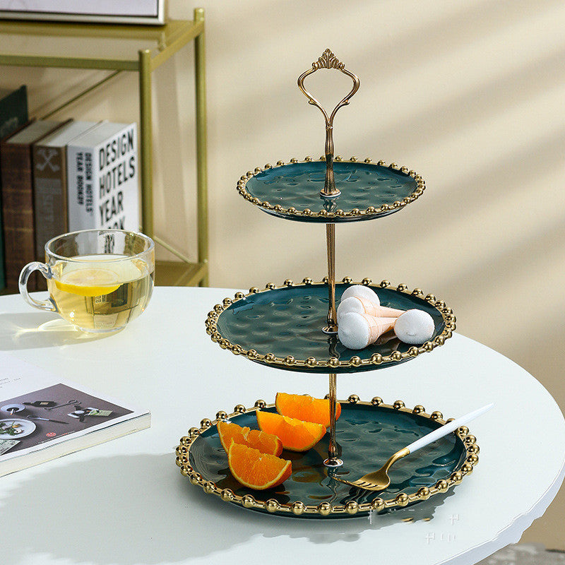 Living Room Coffee Table Household Ceramic Skewer Fruit Dessert Candy Tray Rack - Pearl Models