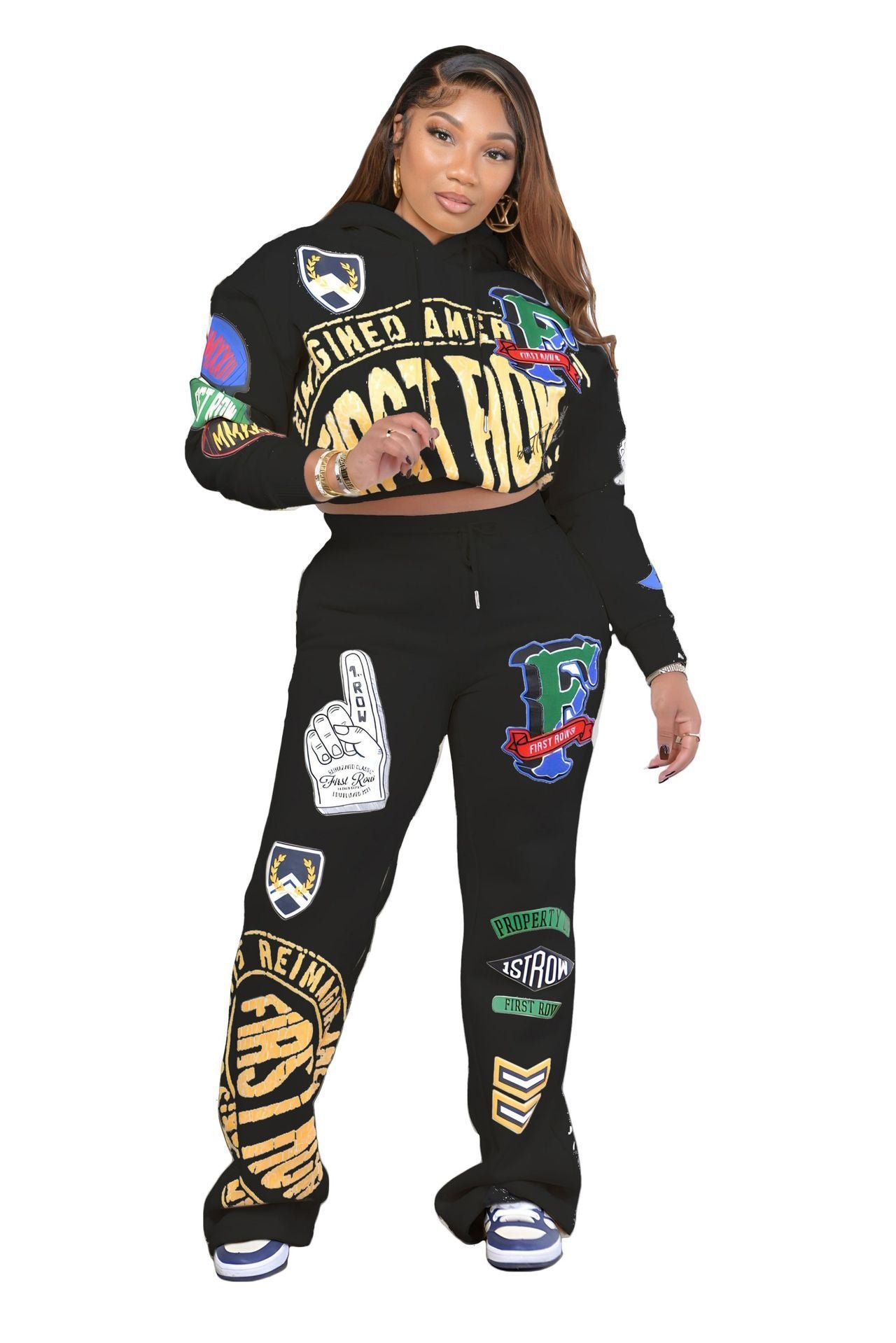 Fashion Casual Printing Long-sleeved Sweater Two-piece Set