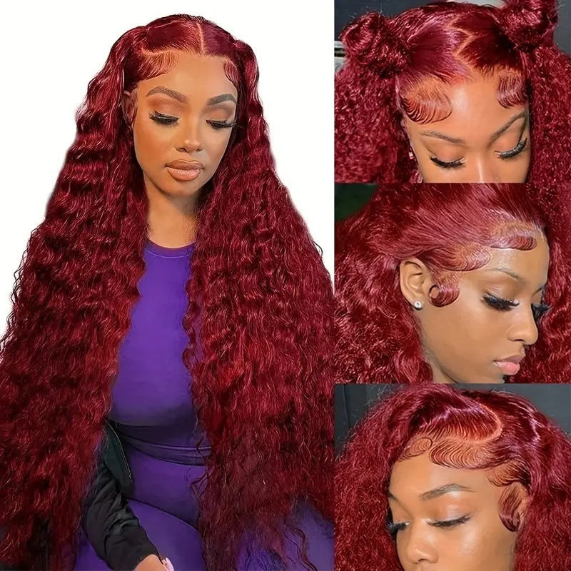 Women's Wine Red Afro Wig - Front Lace Small Roll Synthetic Hair Multiple Lengths
