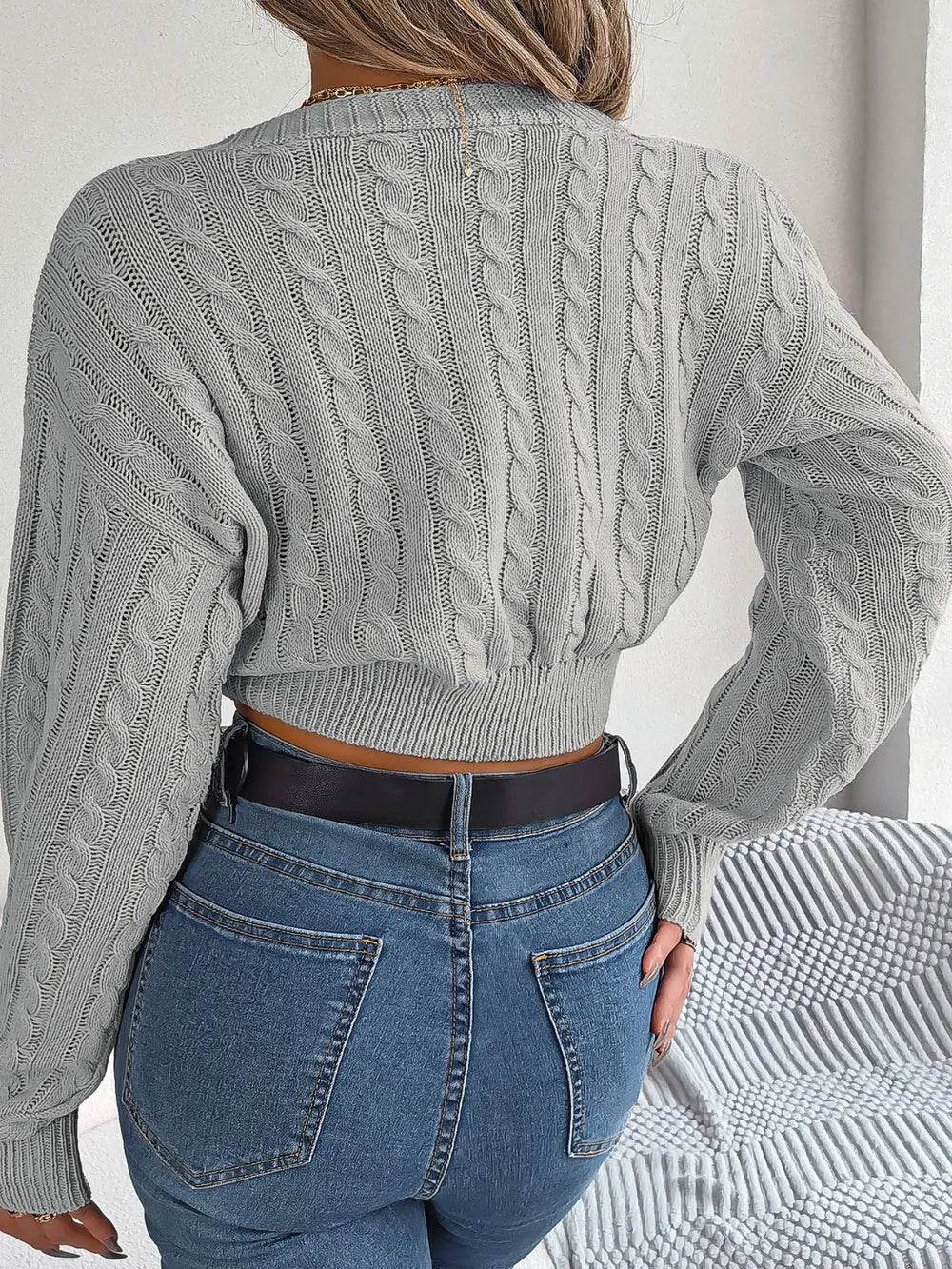 Twisted Cable-Knit V-Neck Sweater - Millivan supplies