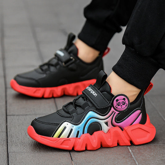 Boys Lightweight Leather Sports Running Shoes - Orange Casual Sneakers
