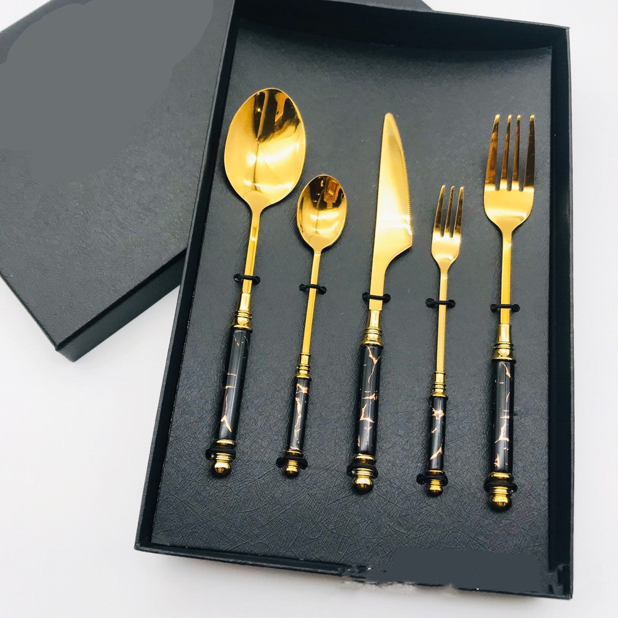Stainless Steel Gilded Tableware With Ceramic Handle - 5-Piece Western Cutlery Set