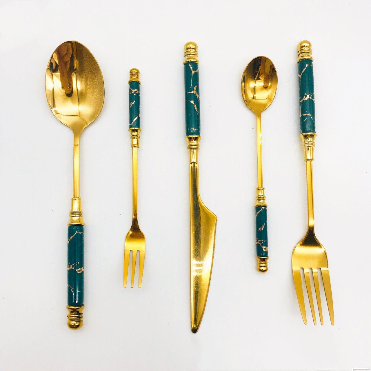 Stainless Steel Gilded Tableware With Ceramic Handle - 5-Piece Western Cutlery Set
