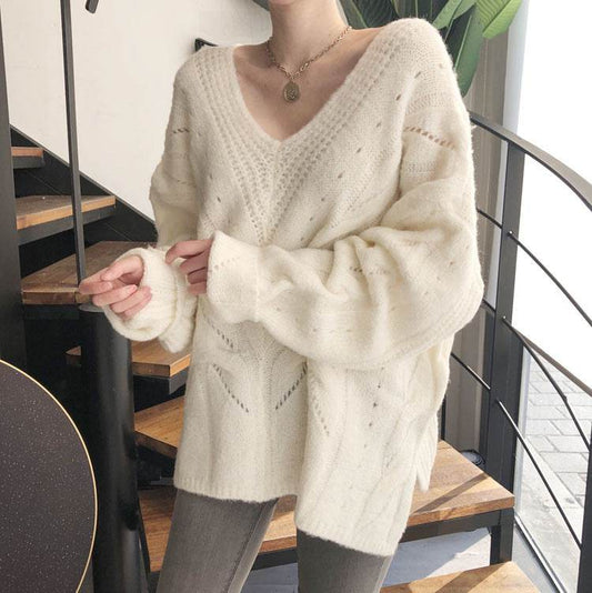 Loose, Lazy And Comfortable Medium Length Jacquard Hollow Out Sweater - Millivan supplies