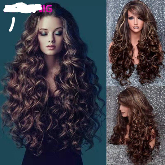Women's Curly Big Wave Rose Net Wig - European American Long Hair 60-65cm