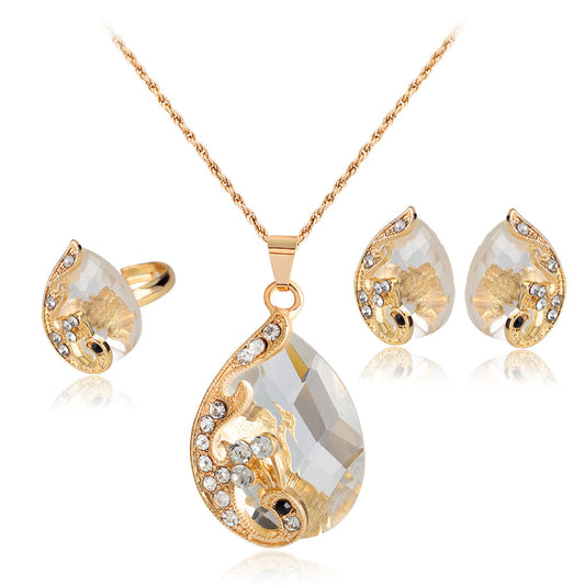 Multi-color Peacock Necklace, Earrings, Ring Set