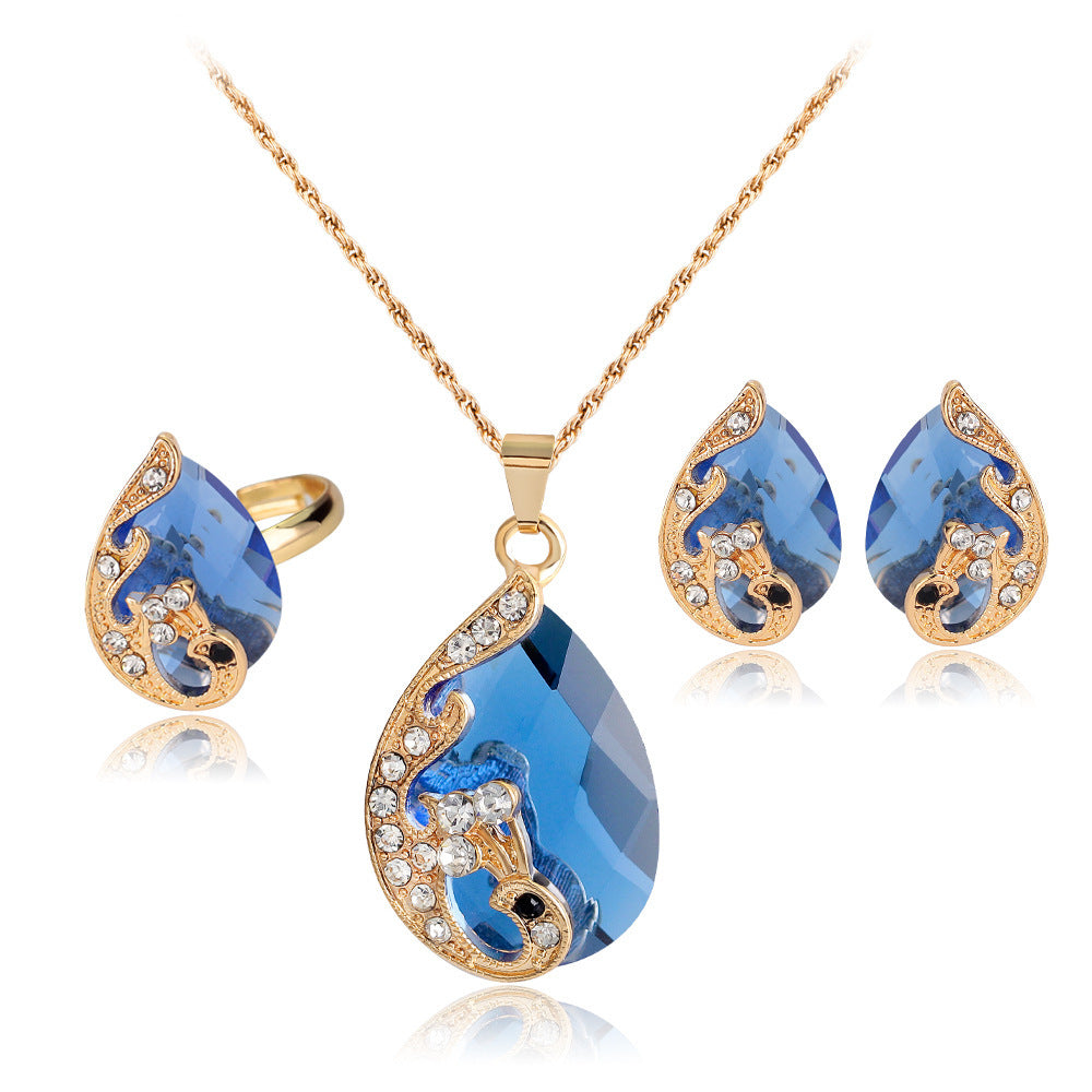 Multi-color Peacock Necklace, Earrings, Ring Set