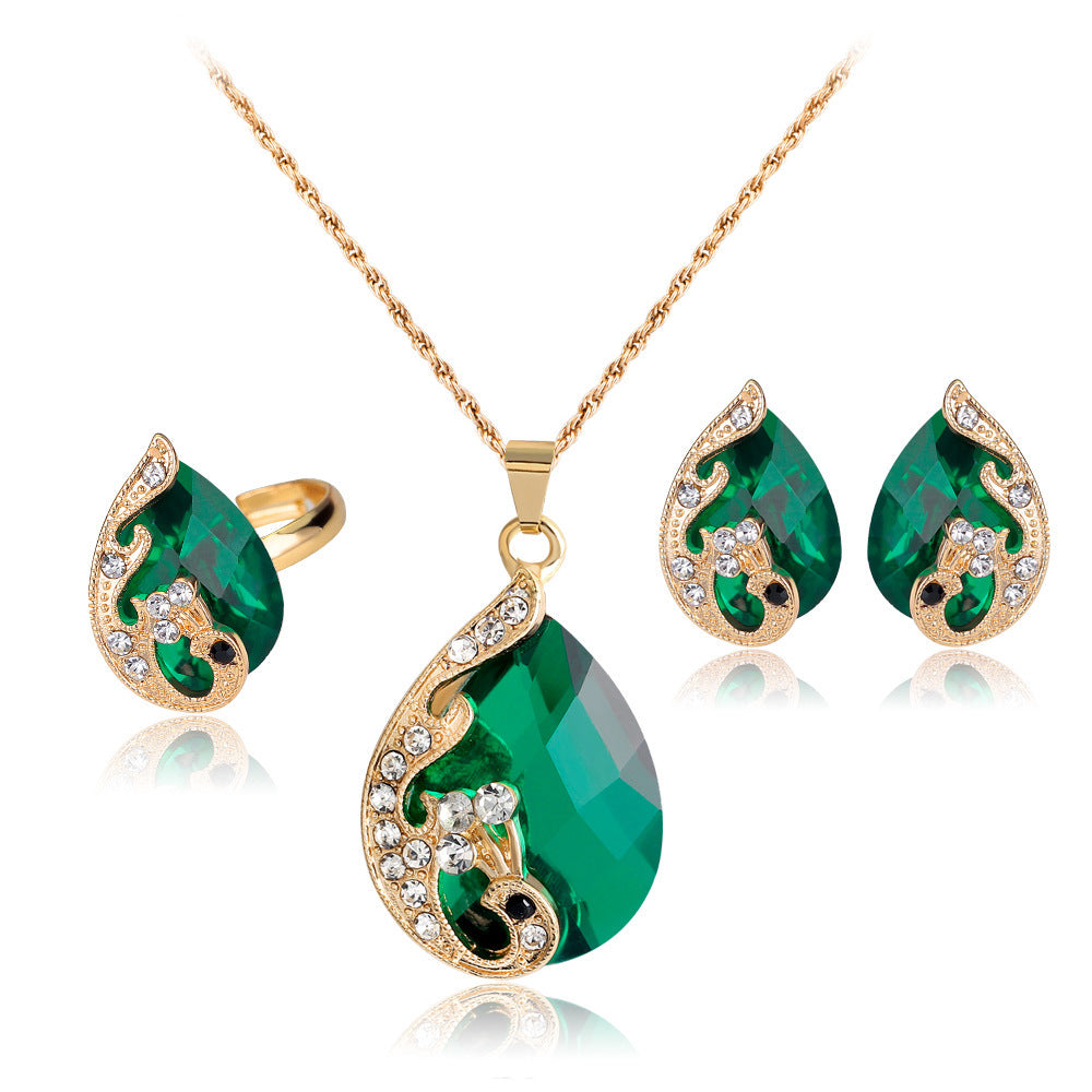 Multi-color Peacock Necklace, Earrings, Ring Set
