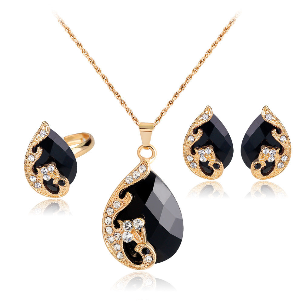 Multi-color Peacock Necklace, Earrings, Ring Set