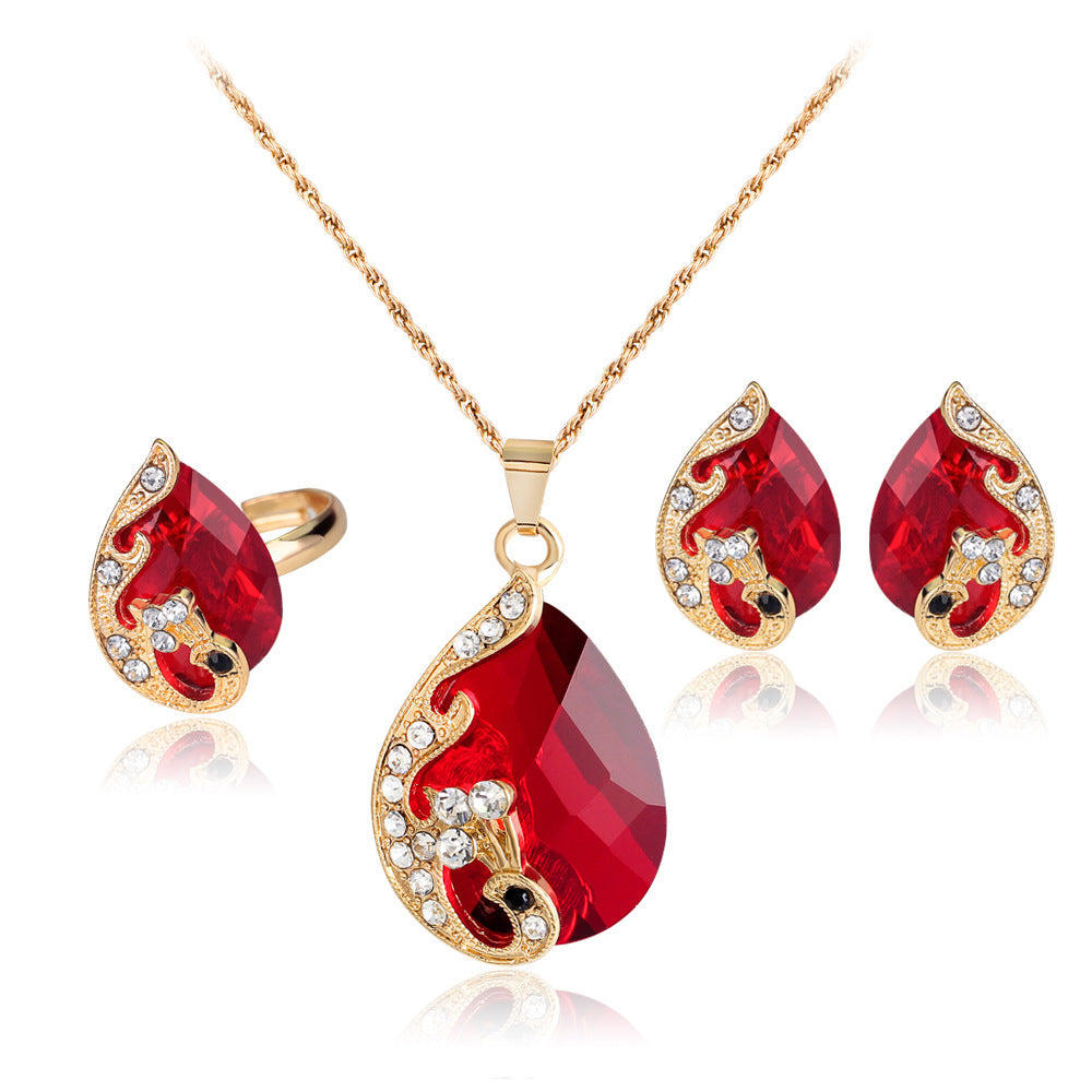 Multi-color Peacock Necklace, Earrings, Ring Set