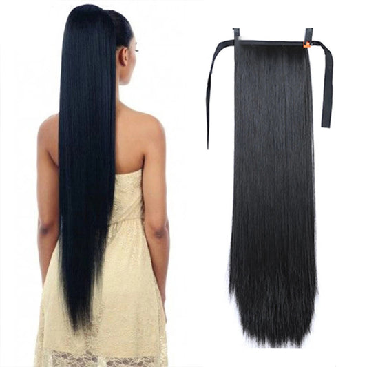 Black ponytail extension on a white background