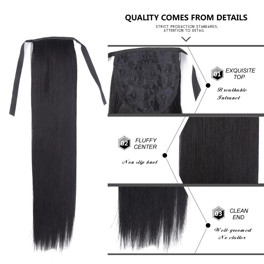 Black hair extension with detailed features on a white background