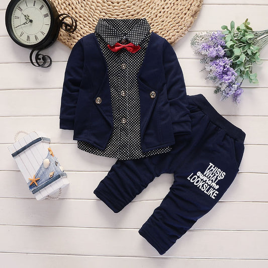 Toddler Boys Casual Suit Set - Printed Navy Blue