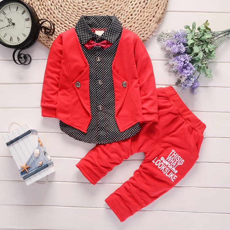 Toddler Boys Casual Suit Set - Printed Navy Blue