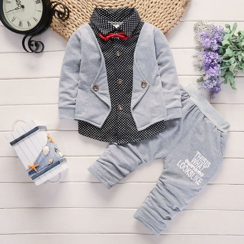 Toddler Boys Casual Suit Set - Printed Navy Blue