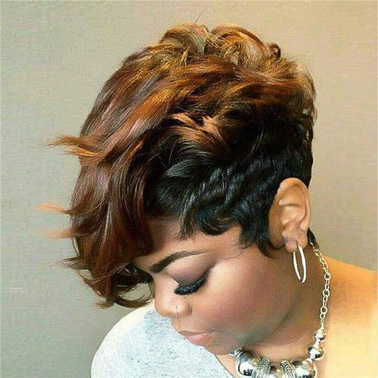 Person with styled hair and jewelry on a neutral background
