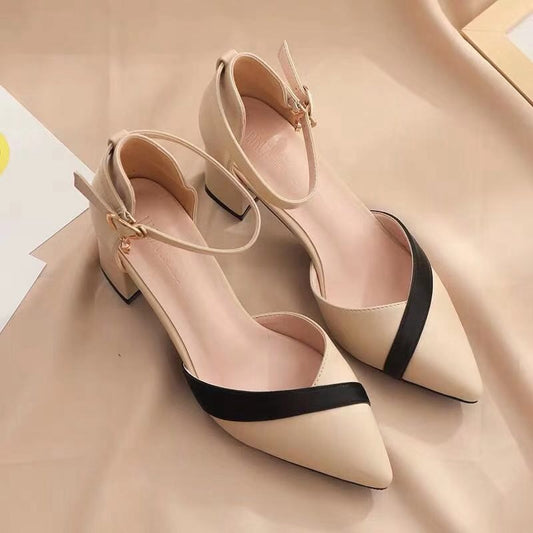 Color block Pointed Toe Mid-heel Sandals