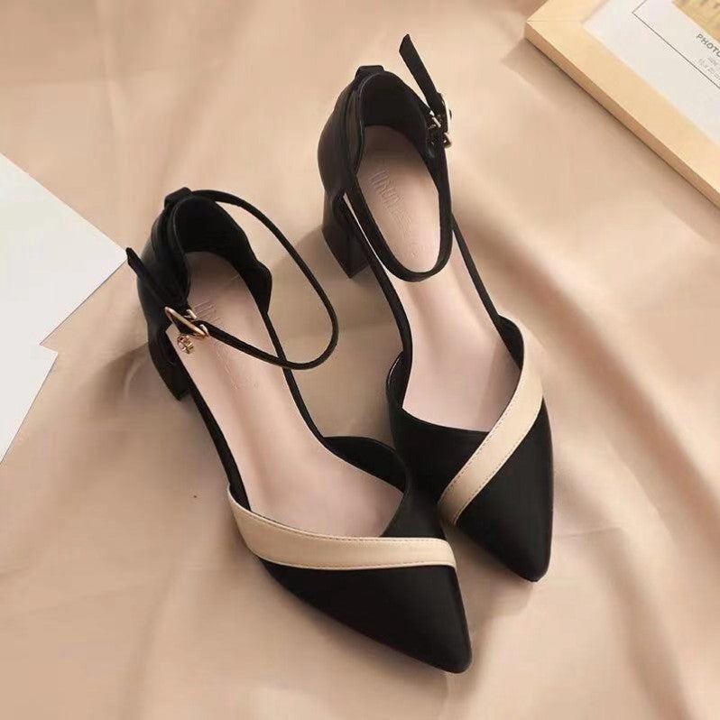 Color block Pointed Toe Mid-heel Sandals