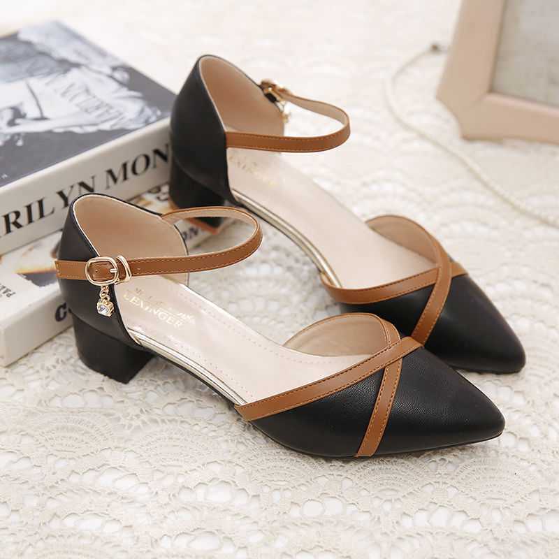 Color block Pointed Toe Mid-heel Sandals