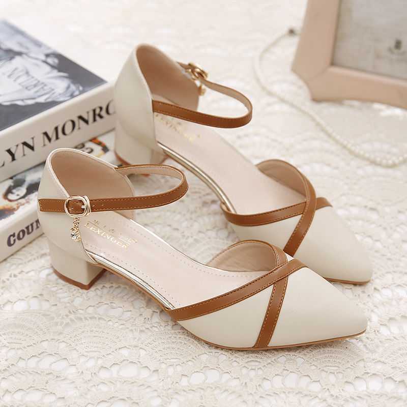Color block Pointed Toe Mid-heel Sandals