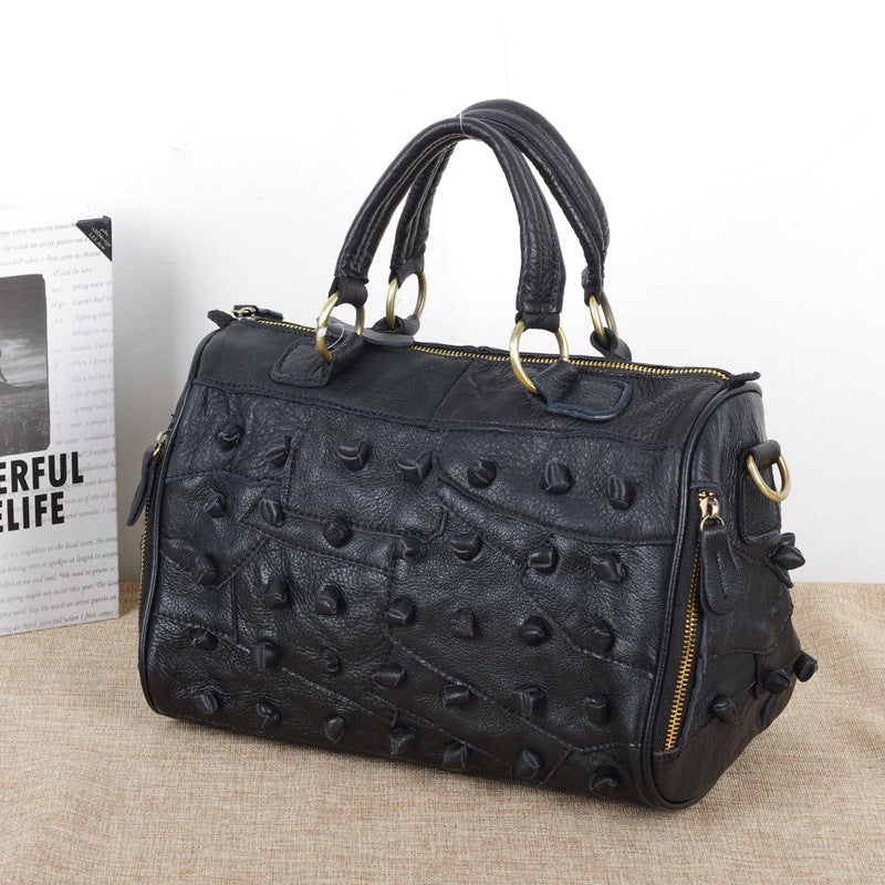 Cowhide Color Contrast beanie Color Handbag Messenger Female Bag