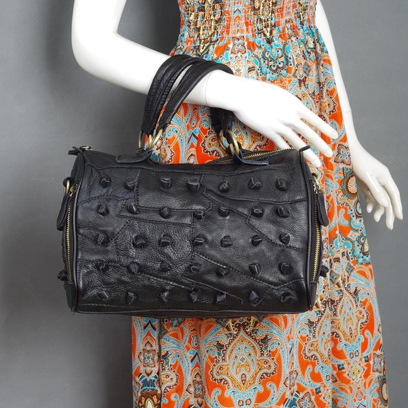 Cowhide Color Contrast beanie Color Handbag Messenger Female Bag