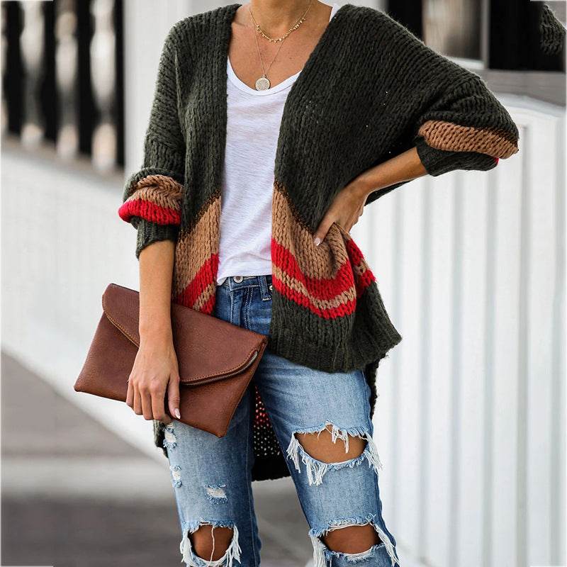 Cardigan Women's Autumn And Winter Knitted Jacket Loose Stitching Sweater - Millivan supplies