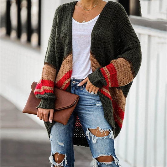 Cardigan Women's Autumn And Winter Knitted Jacket Loose Stitching Sweater - Millivan supplies