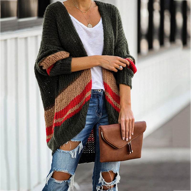 Cardigan Women's Autumn And Winter Knitted Jacket Loose Stitching Sweater - Millivan supplies