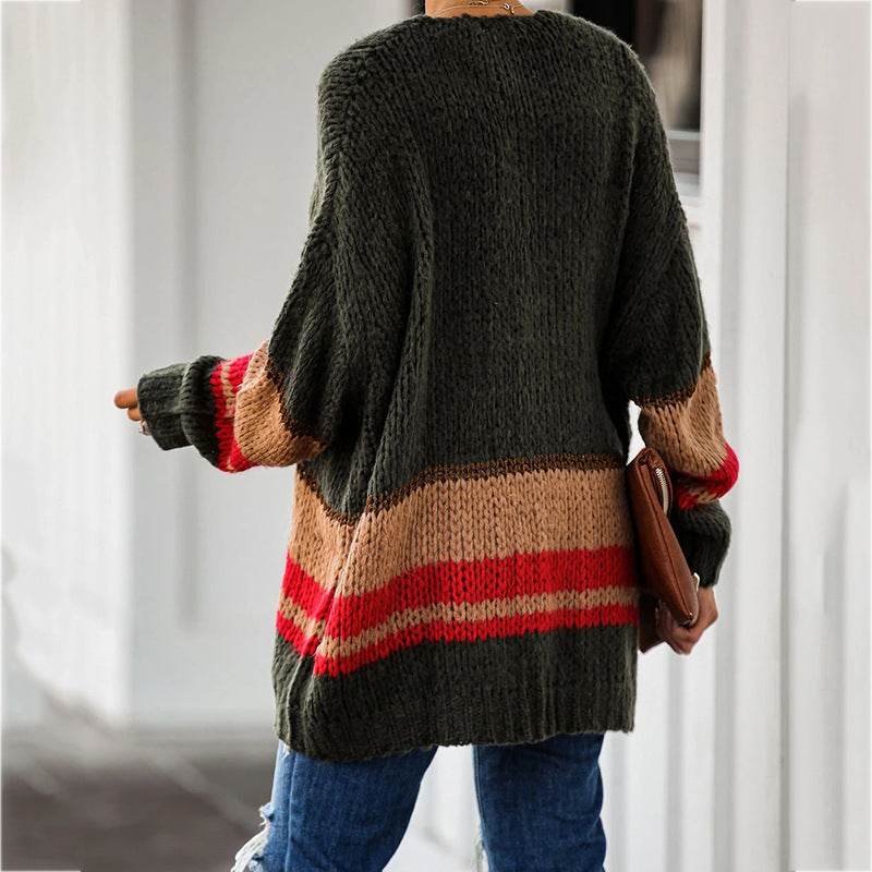Cardigan Women's Autumn And Winter Knitted Jacket Loose Stitching Sweater - Millivan supplies