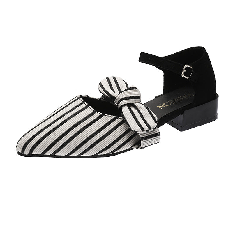 Casual Low-Heeled Pointed Bow One-Word Buckle Fairy Shoes