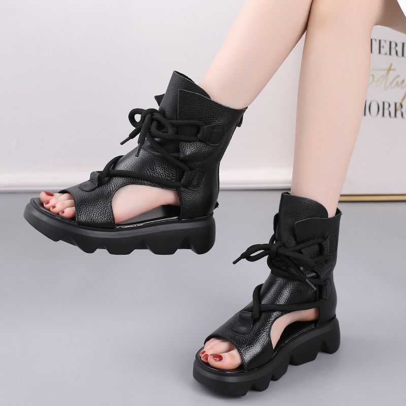 Soft Leather Sandals Women Spring And Summer Thick-Soled Women's Shoes Fish Mouth Platform Shoes