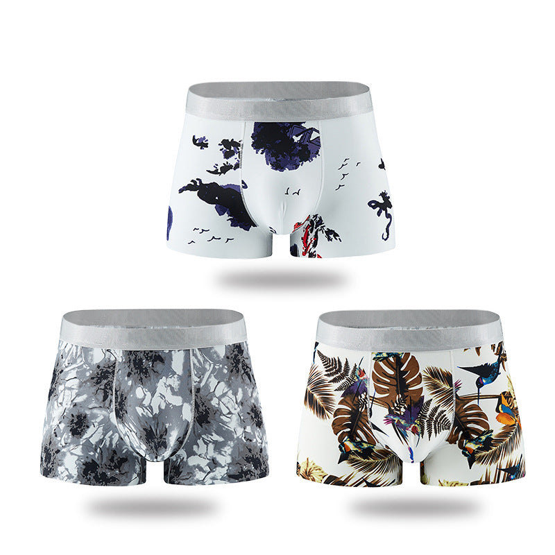 Shorts Breathable Four-corner Ice Silk Men's Underwear Printing Sexy Boxer Briefs