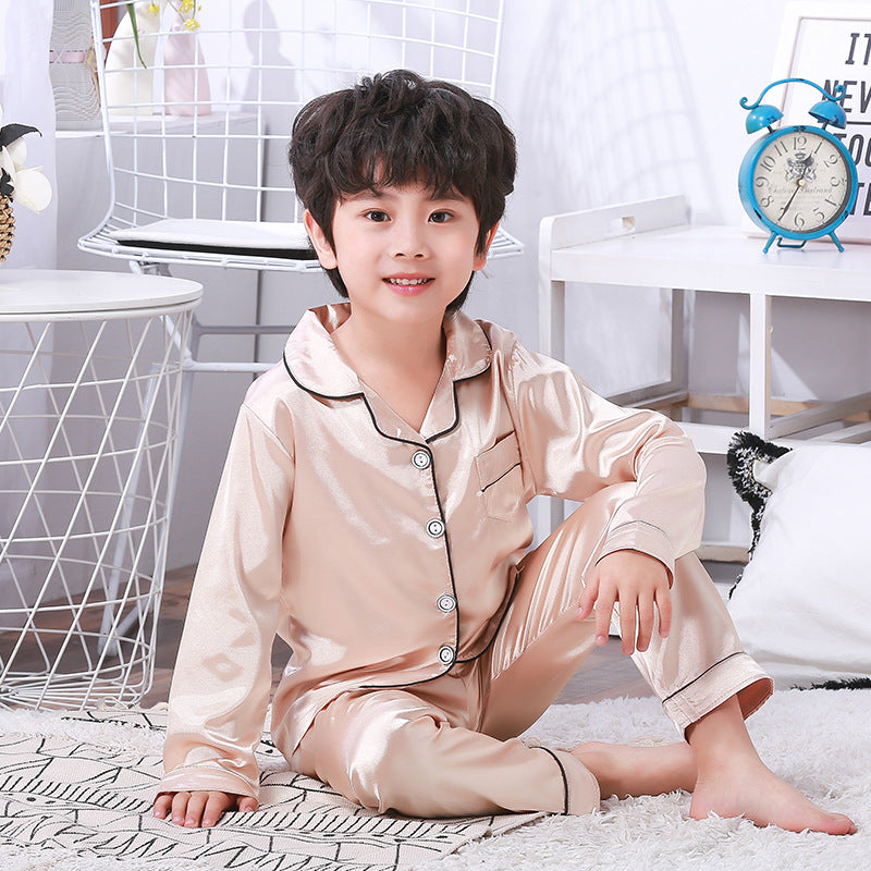 Children's Cardigan Long Sleeve Pajamas Girls Boys Ice Silk Solid Color