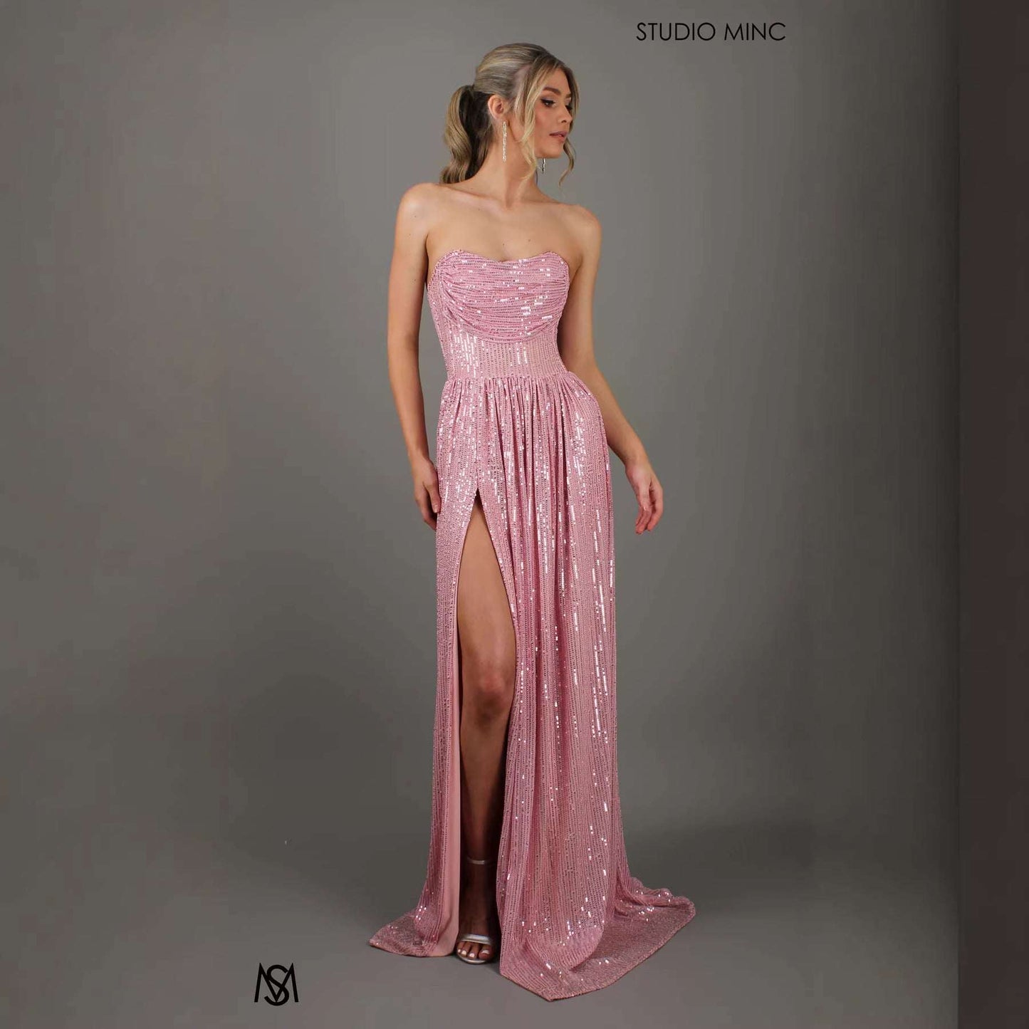 Women's Sequin Spaghetti-Strap High-Waist Slit Maxi Dress | Blue, Champagne & Pink | S–XL