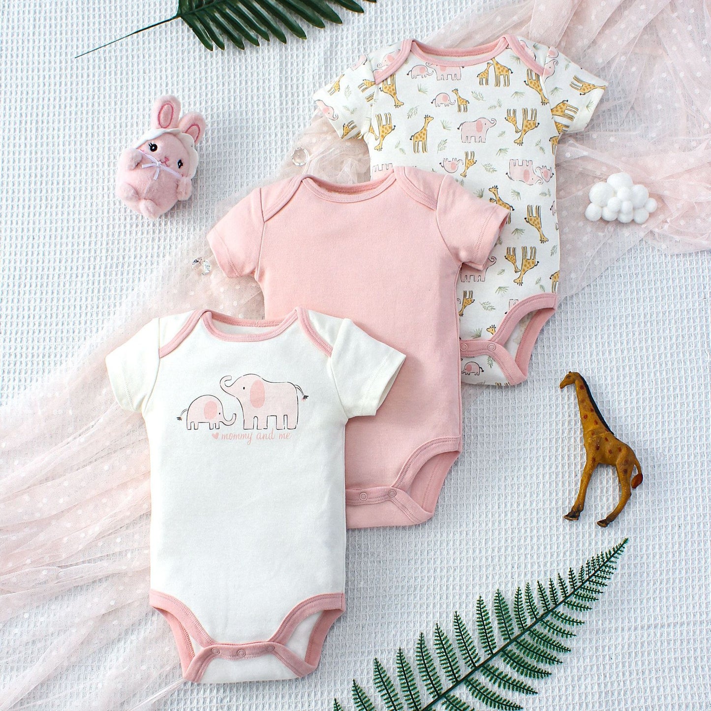 Baby Jumpsuit Fashion Three-Piece Set - Blue Giraffe Design