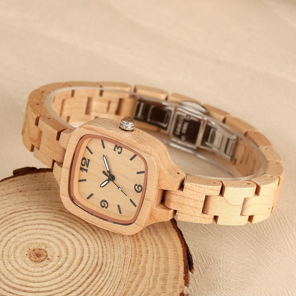 Bamboo Wood Square Watch - Gold Digital Face