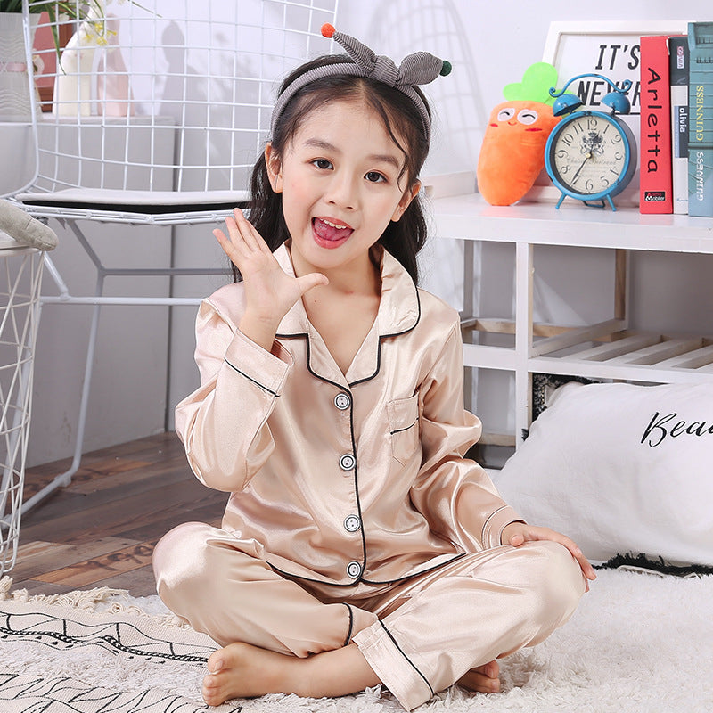 Children's Cardigan Long Sleeve Pajamas Girls Boys Ice Silk Solid Color