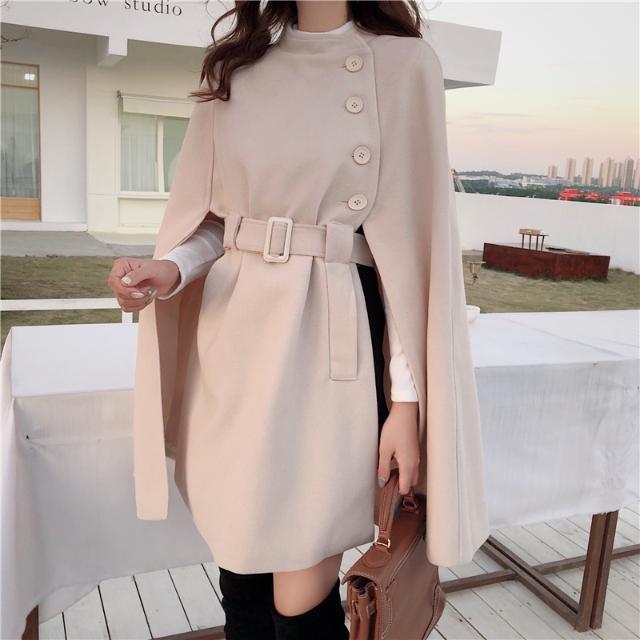 Women's French Socialite Cape Shawl Woolen Coat - Adult Elegant Winter Outerwear